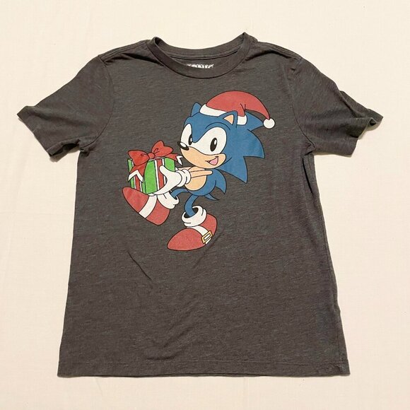 Sonic The Hedgehog Sega Shirt Kids Size Large Tshirt Christmas Hat - Picture 1 of 16